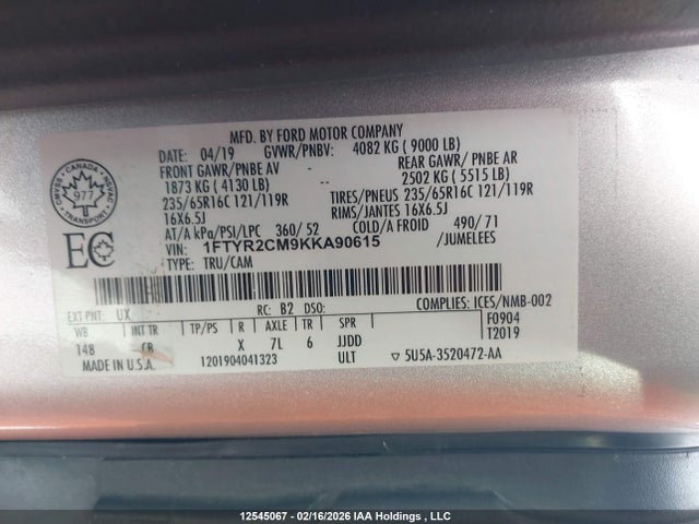 1FTYR2CM9KKA90615 Ford Transit T-250