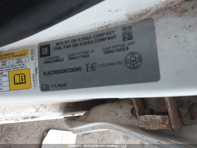 Aukcja sprzedaży 2022 Chevrolet Spark 1lt Cvt, vin: KL8CD6SA5NC030345, numer aukcji: 12545071