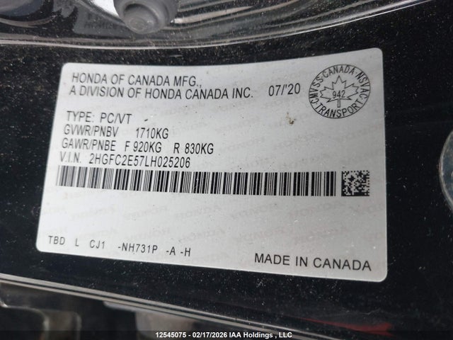 2HGFC2E57LH025206 Honda Civic Lx