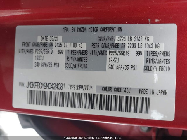 JM3KFBCM9M0424081 Mazda Cx-5 Touring