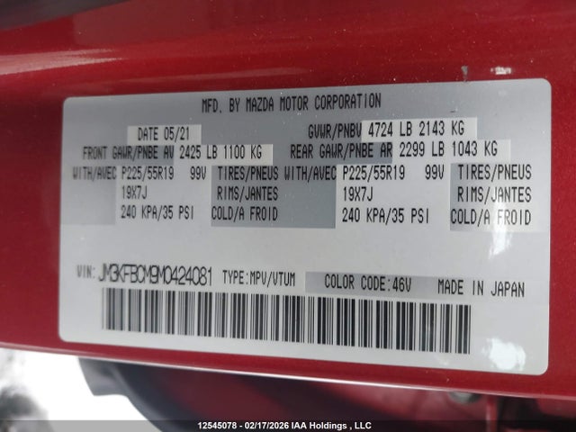 JM3KFBCM9M0424081 Mazda Cx-5 Touring