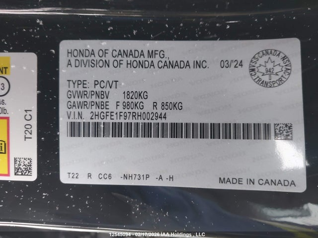 2HGFE1F97RH002944 Honda Civic Touring