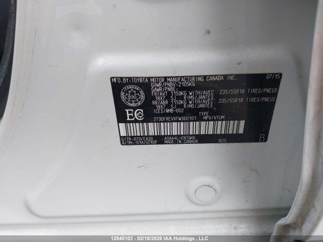 2T3DFREVXFW360101 Toyota Rav4 Limited
