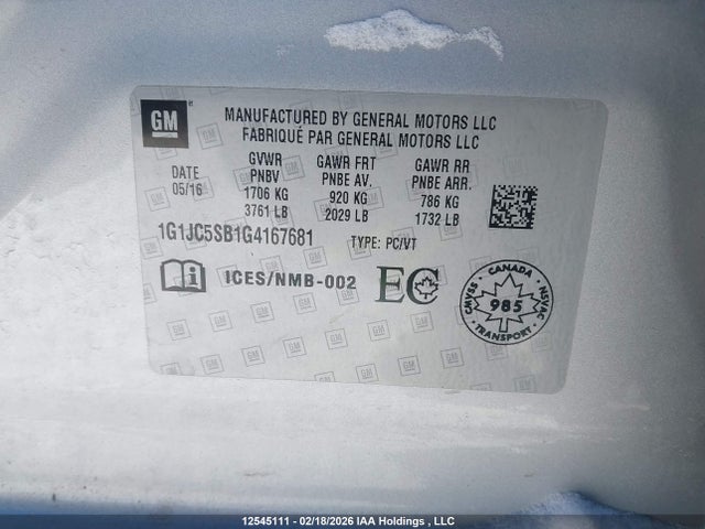 1G1JC5SB1G4167681 Chevrolet SONIC LT