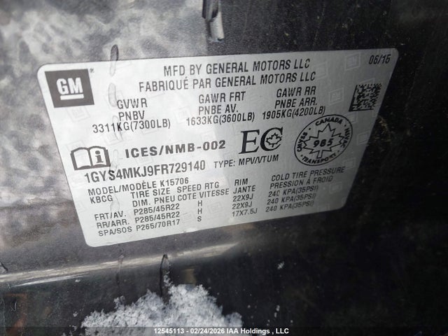 1GYS4MKJ9FR729140 Cadillac Escalade Luxury