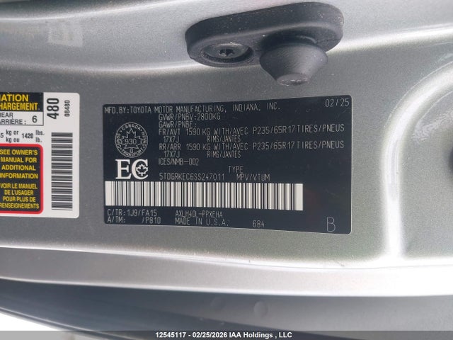 5TDGRKEC6SS247011 Toyota Sienna
