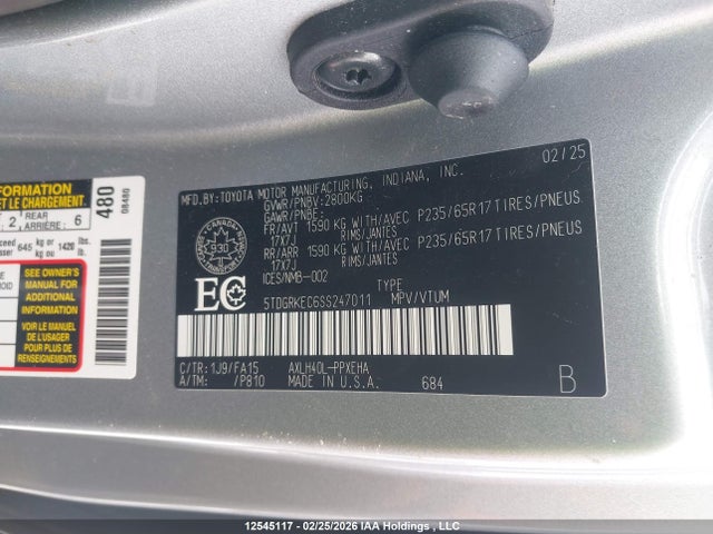 5TDGRKEC6SS247011 Toyota Sienna