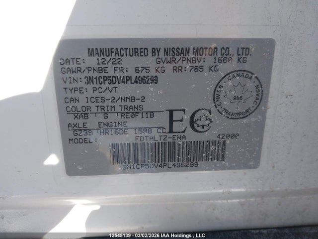 Продажа на аукционе авто 2023 Nissan Kicks Sr, vin: 3N1CP5DV4PL496299, номер лота: 12545139