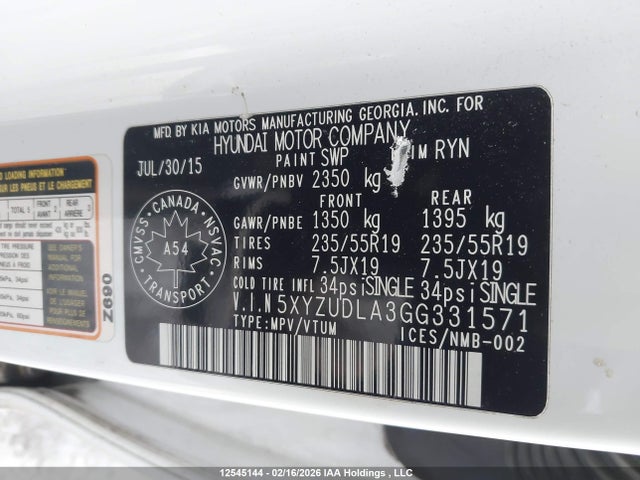 5XYZUDLA3GG331571 Hyundai SANTA FE SPORT