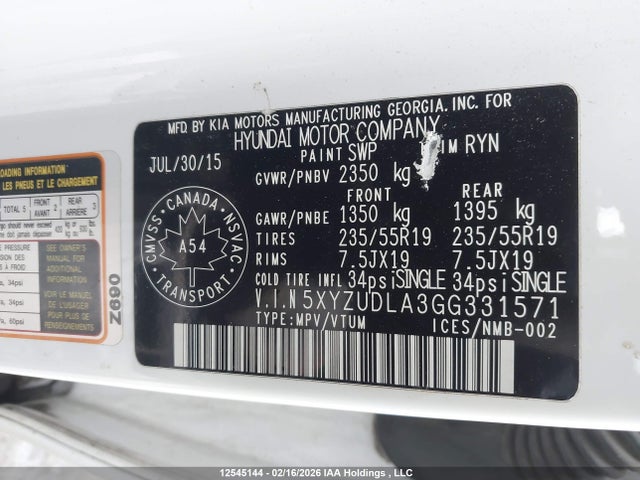 5XYZUDLA3GG331571 Hyundai SANTA FE SPORT