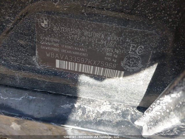 Aukcja sprzedaży 2007 Bmw 328i, vin: WBAVA33597KX75968, numer aukcji: 12545161