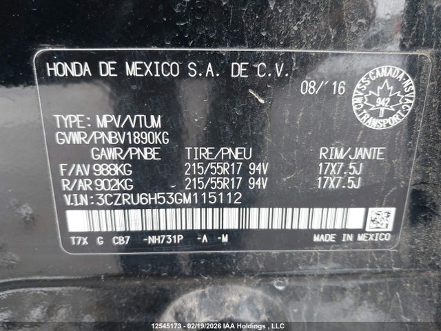 3CZRU6H53GM115112 Honda HR-V EX