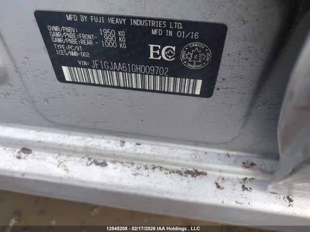 Продаж на аукціоні авто 2016 Subaru Impreza, vin: JF1GJAA61GH009702, номер лоту: 12545208
