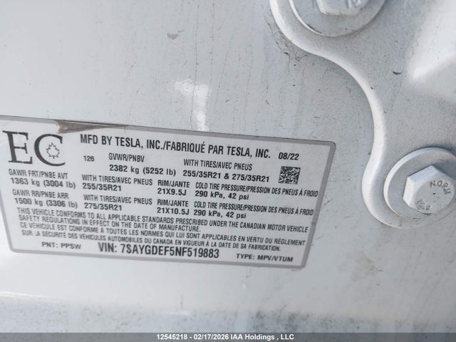 7SAYGDEF5NF519883 Tesla Model Y Performance