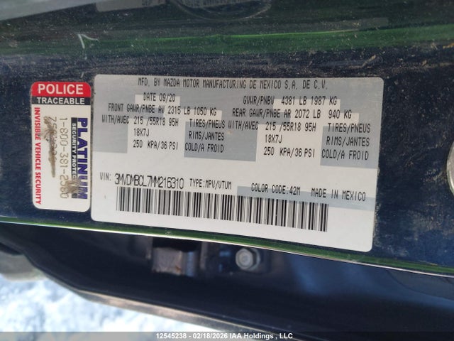 12545238 :رقم المزاد ، 3MVDMBCL7MM216310 vin ، 2021 Mazda Cx-30 Gs مزاد بيع