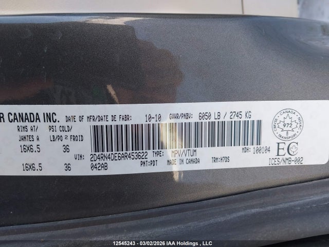 Aukcja sprzedaży 2010 Dodge Grand Caravan Se, vin: 2D4RN4DE6AR453622, numer aukcji: 12545243