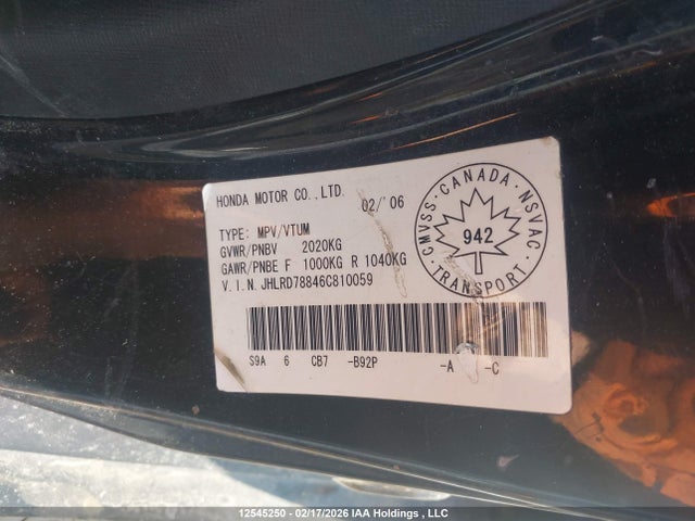 2006 Honda Cr-v Ex მანქანა იყიდება აუქციონზე, vin: JHLRD78846C810059, აუქციონის ნომერი: 12545250