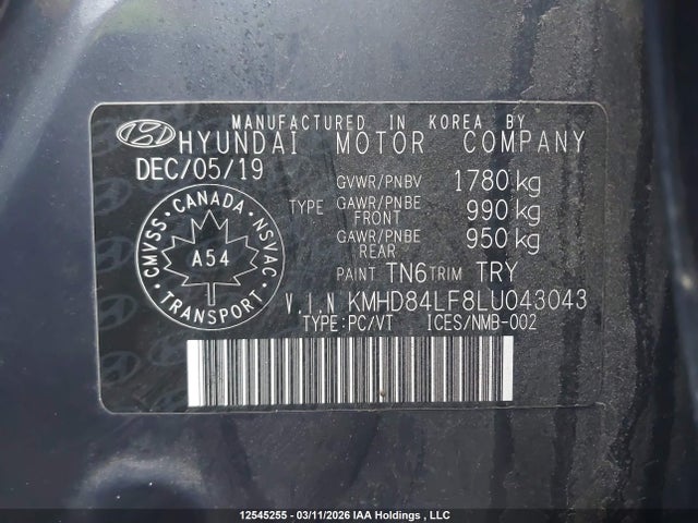 Продажа на аукционе авто 2020 Hyundai Elantra Sel/value/limited, vin: KMHD84LF8LU043043, номер лота: 12545255