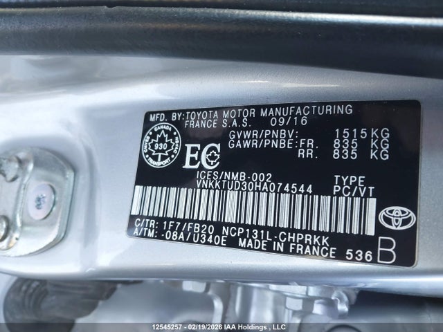 VNKKTUD30HA074544 Toyota YARIS LE