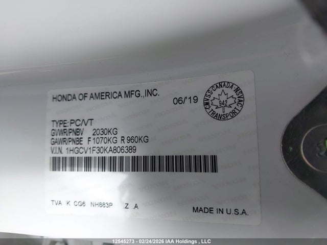 1HGCV1F30KA806389 Honda Accord Sport 1.5t