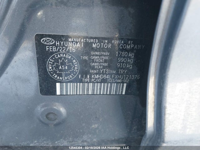 KMHD84LFXHU121376 Hyundai ELANTRA GL