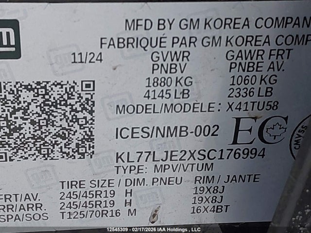 KL77LJE2XSC176994 Chevrolet Trax 2rs