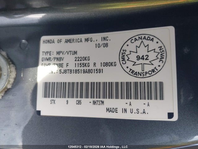 Продаж на аукціоні авто 2009 Acura Rdx, vin: 5J8TB18519A801591, номер лоту: 12545312
