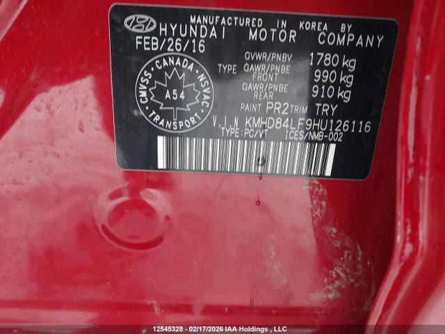 KMHD84LF9HU126116 Hyundai Elantra Gls