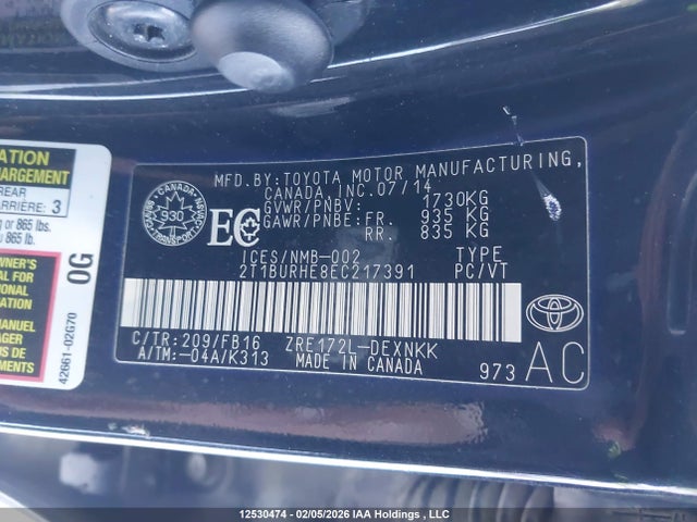 2T1BURHE8EC217391 Toyota COROLLA LE