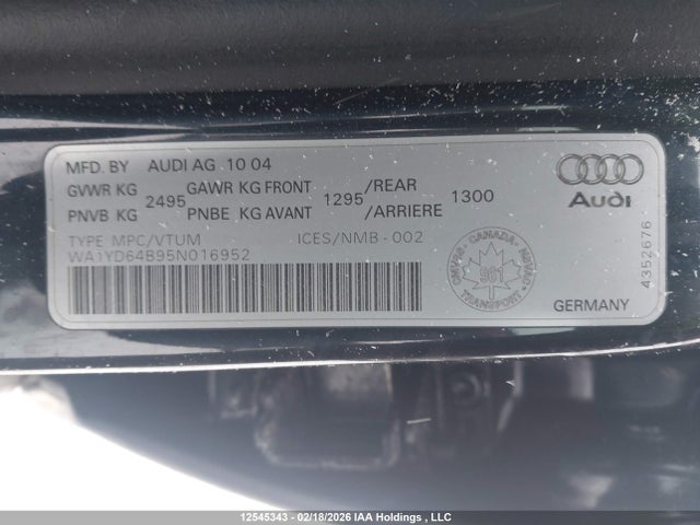 Aukcja sprzedaży 2005 Audi Allroad, vin: WA1YD64B95N016952, numer aukcji: 12545343