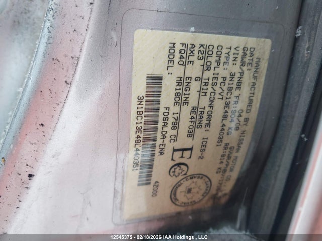 Auction sale of the 2008 Nissan Versa S/sl, vin: 3N1BC13E48L440351, lot number: 12545375