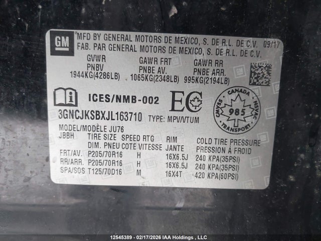 3GNCJKSBXJL163710 Chevrolet TRAX LS