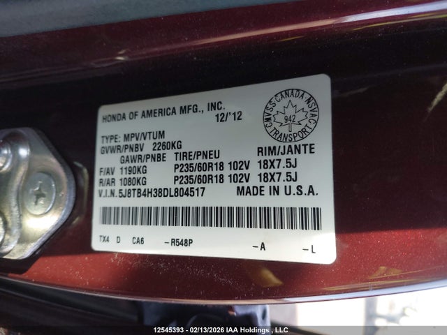 Продажа на аукционе авто 2013 Acura Rdx, vin: 5J8TB4H38DL804517, номер лота: 12545393