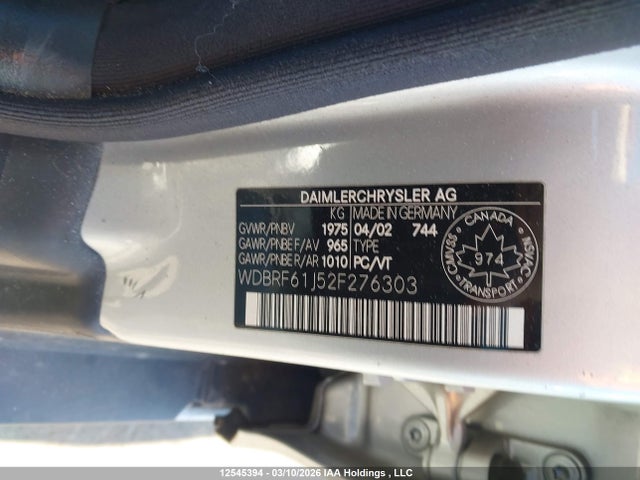 Aukcja sprzedaży 2002 Mercedes-benz C 240, vin: WDBRF61J52F276303, numer aukcji: 12545394
