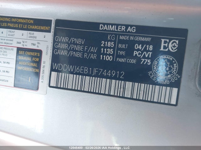 WDDWJ6EB1JF744912 Mercedes-Benz Amg C 43 4matic