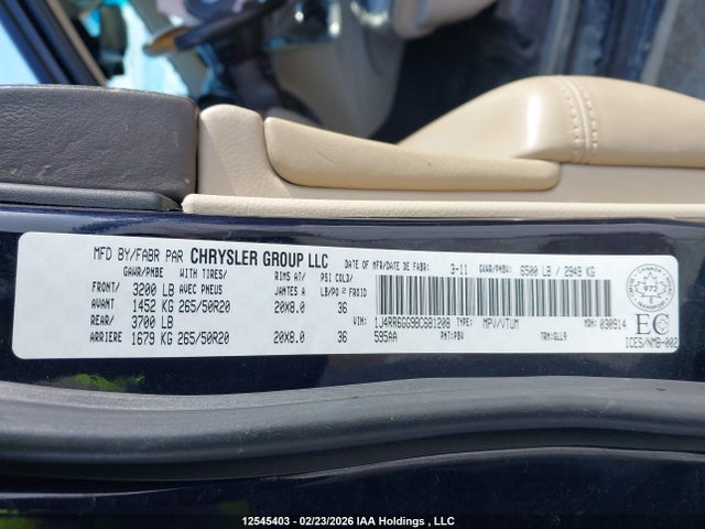 Продаж на аукціоні авто 2011 Jeep Grand Cherokee Overland, vin: 1J4RR6GG9BC681208, номер лоту: 12545403