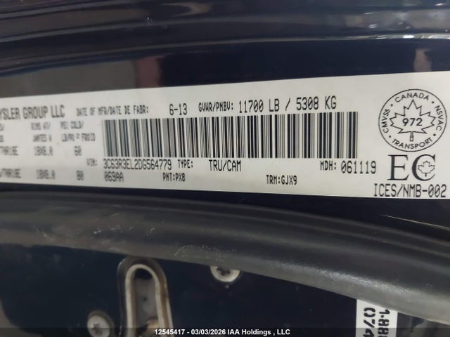 Aukcja sprzedaży 2013 Ram 3500 Laramie, vin: 3C63R3EL2DG564779, numer aukcji: 12545417