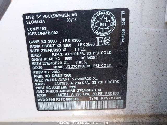 WVGDP9BP2FD006343 Volkswagen Touareg 3.0 Tdi Execline/3.0 Tdi Highline