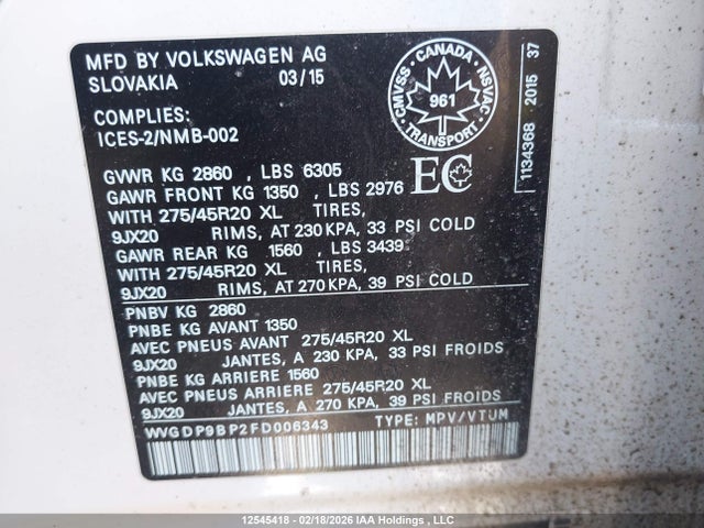 WVGDP9BP2FD006343 Volkswagen Touareg 3.0 Tdi Execline/3.0 Tdi Highline