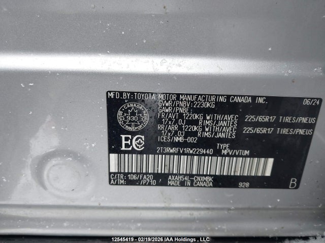 2T3RWRFV1RW229440 Toyota Rav4 Hybrid Xle