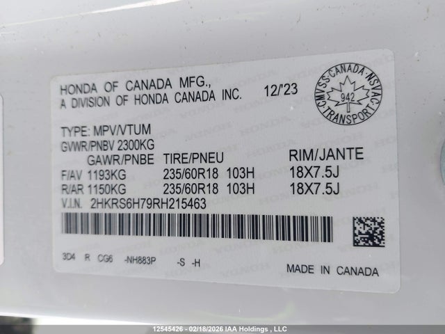 2HKRS6H79RH215463 Honda CR-V EXL