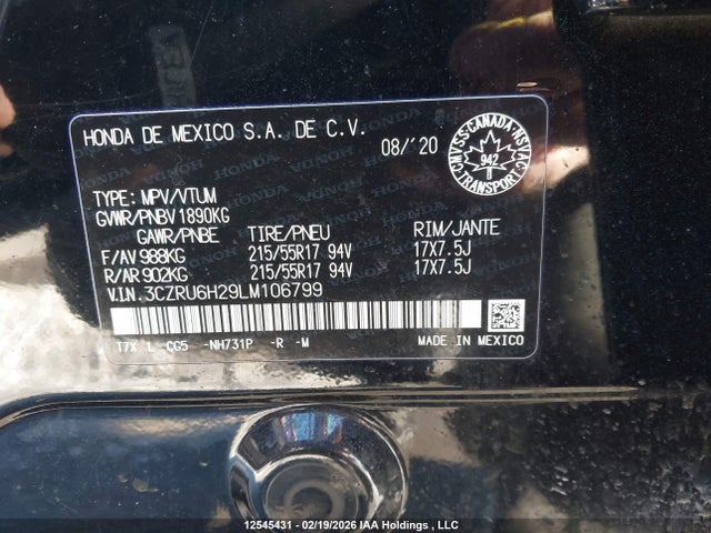 3CZRU6H29LM106799 Honda HR-V SPORT