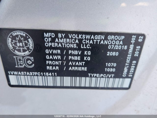 1VWAS7A37FC115411 Volkswagen Passat 1.8 Tsi Trendline