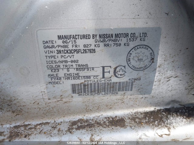 3N1CK3CP5FL267926 Nissan Micra S/sr/sv