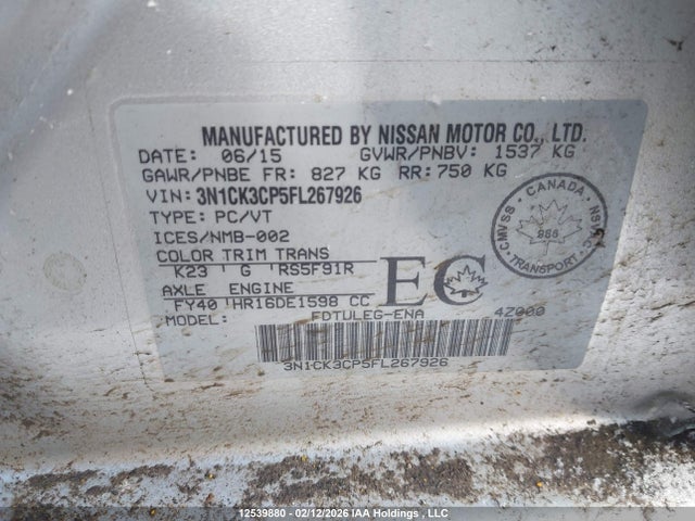 3N1CK3CP5FL267926 Nissan Micra S/sr/sv