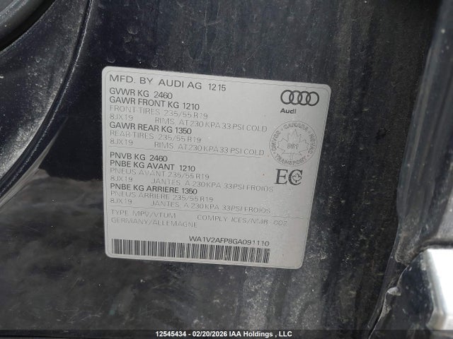 Продажа на аукционе авто 2016 Audi Q5 2.0t Technik, vin: WA1V2AFP8GA091110, номер лота: 12545434