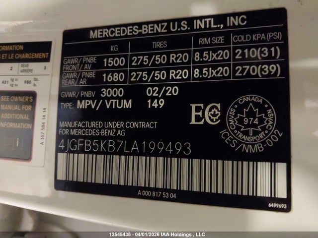 4JGFB5KB7LA199493 Mercedes-Benz Gle 450 4matic