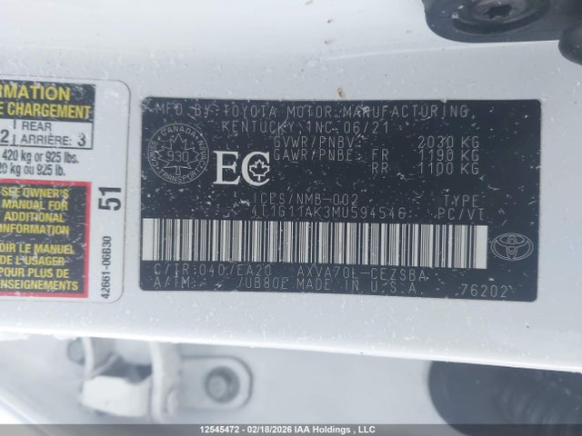 4T1G11AK3MU594546 Toyota Camry Se/se Night Shade