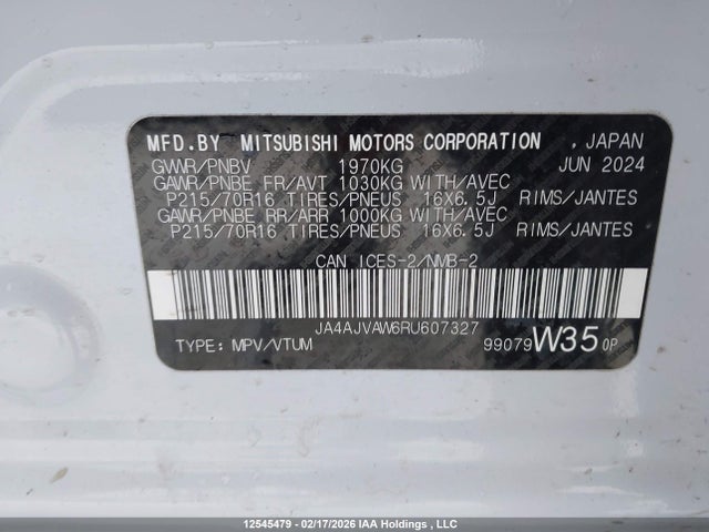 JA4AJVAW6RU607327 Mitsubishi Rvr Se/sel/noir/gt