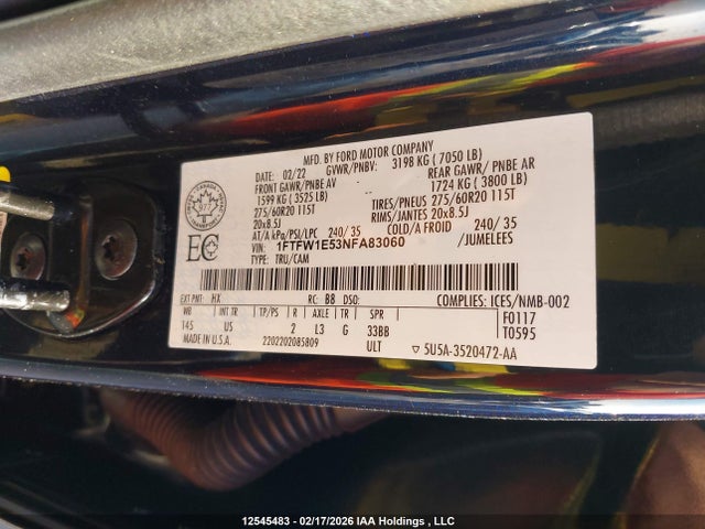 1FTFW1E53NFA83060 Ford F150 Supercrew